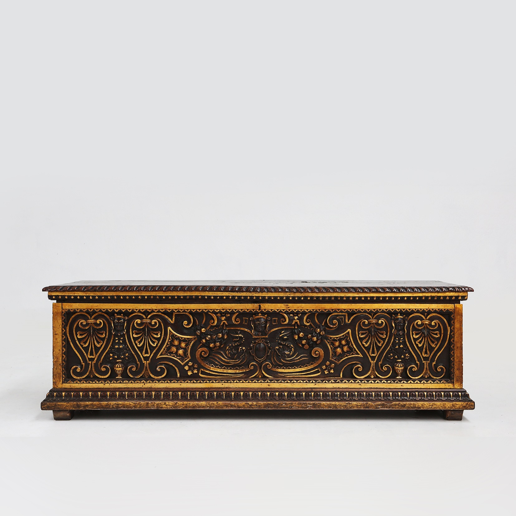 Large 16th century carved and polychroom painted oak Venetian chest, Italythumbnail